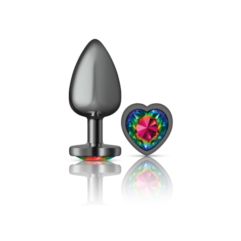 Cheeky Charms - Gunmetal Metal Butt Plug - Heart - Rainbow - Large