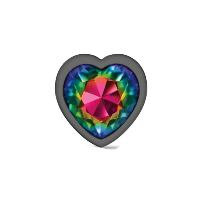 Cheeky Charms - Gunmetal Metal Butt Plug - Heart - Rainbow - Large