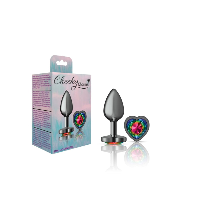 Cheeky Charms - Gunmetal Metal Butt Plug - Heart - Rainbow - Small - Anal Toys & Stimulators