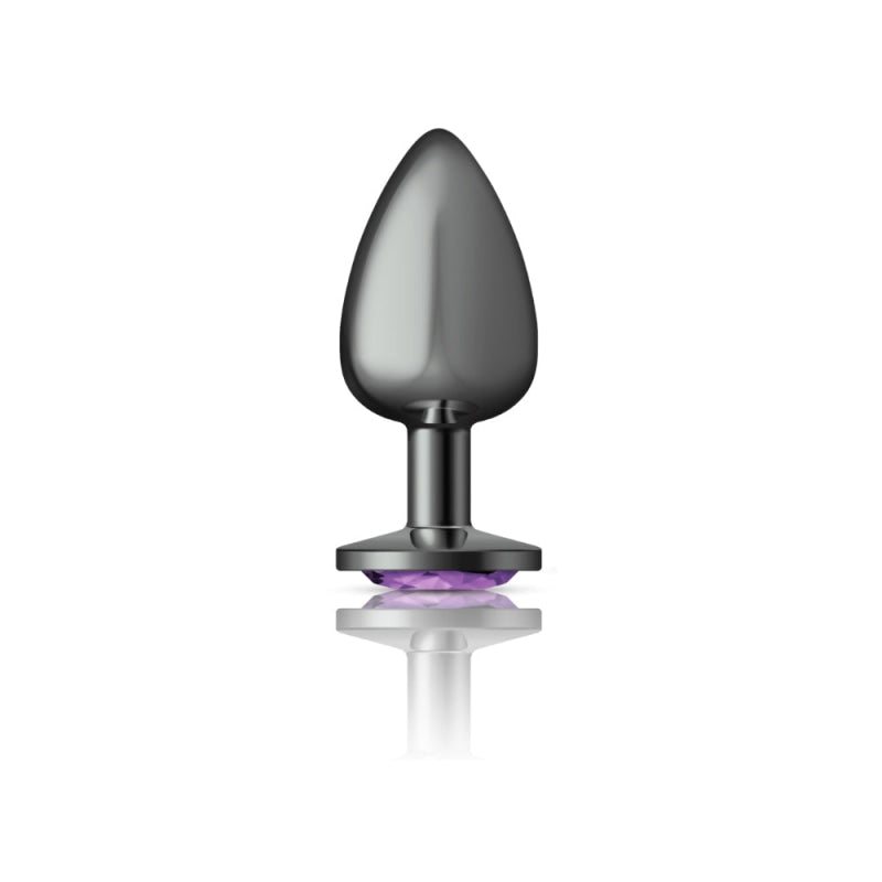 Cheeky Charms - Gunmetal Metal Butt Plug - Round - Deep Purple - Large - Anal Toys & Stimulators