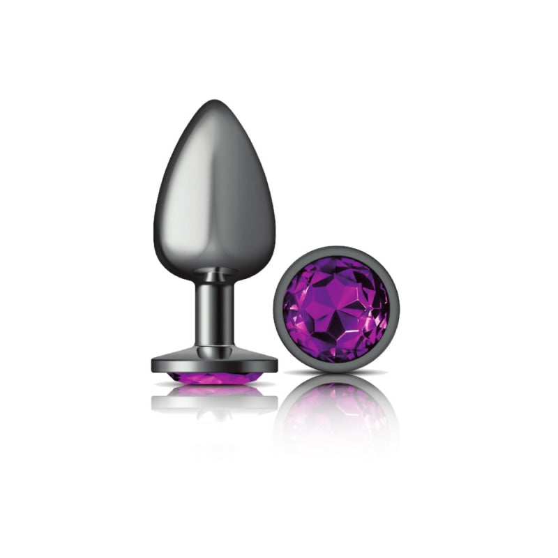 Cheeky Charms - Gunmetal Metal Butt Plug - Round - Deep Purple - Large - Anal Toys & Stimulators