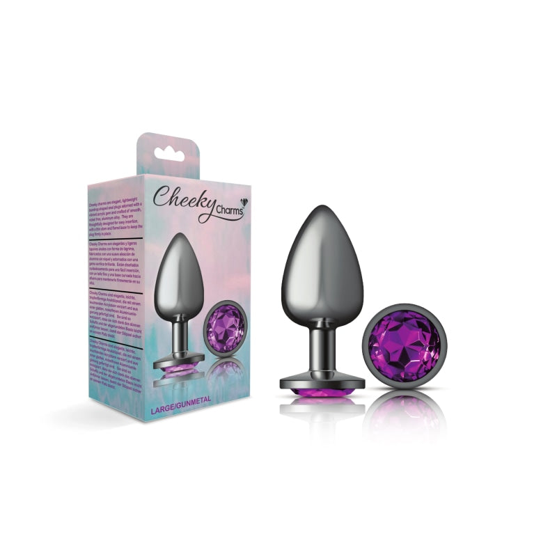 Cheeky Charms - Gunmetal Metal Butt Plug - Round - Deep Purple - Large - Anal Toys & Stimulators