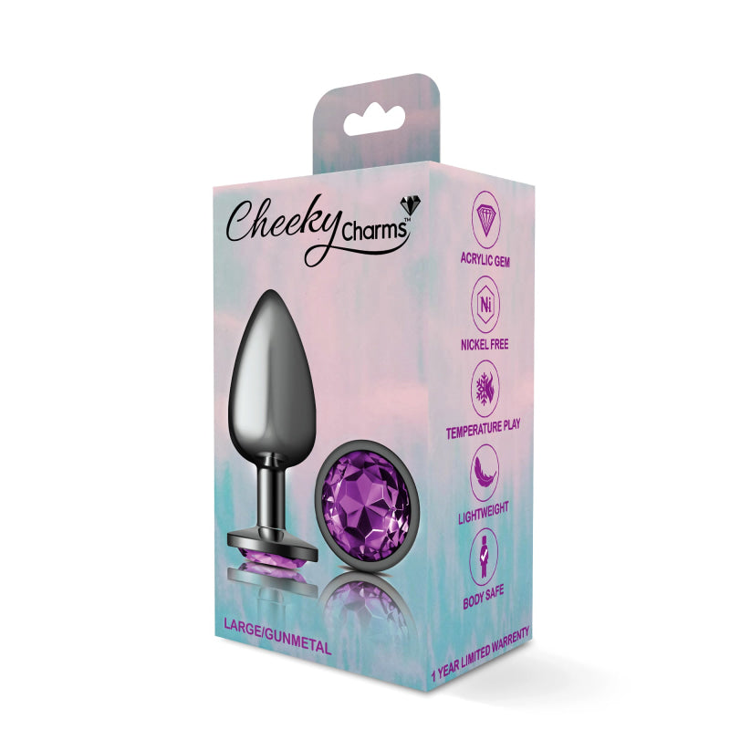 Cheeky Charms - Gunmetal Metal Butt Plug - Round - Deep Purple - Large