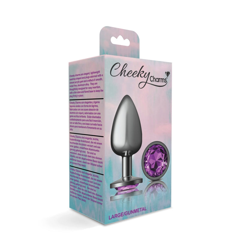 Cheeky Charms - Gunmetal Metal Butt Plug - Round - Deep Purple - Large