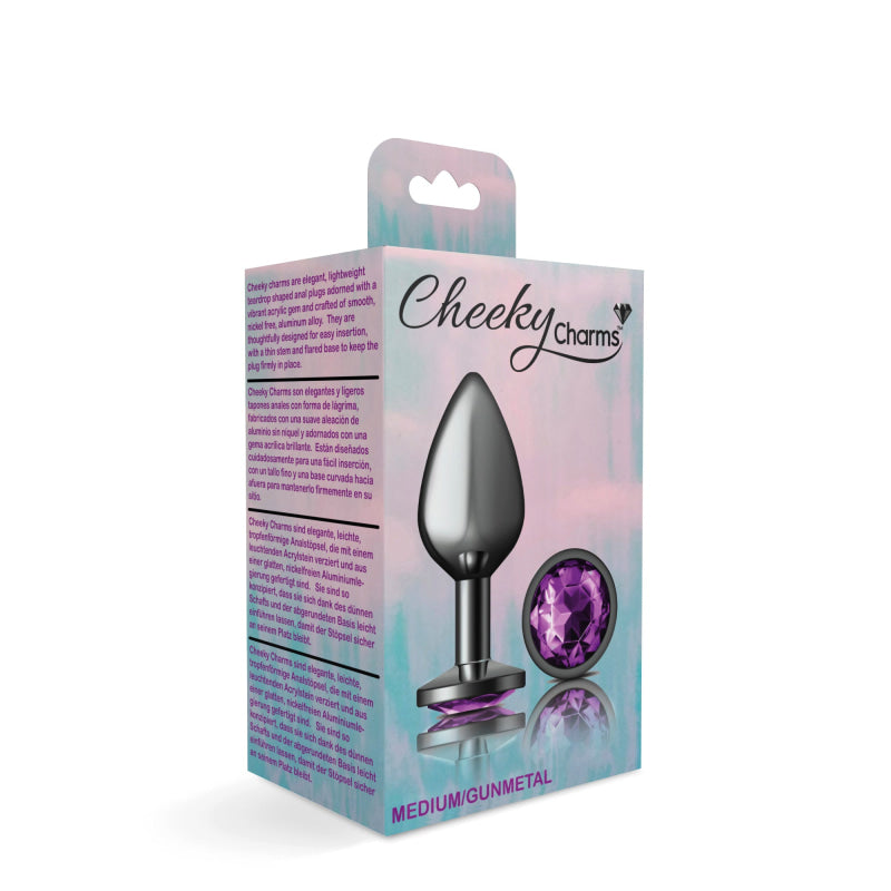 Cheeky Charms - Gunmetal Metal Butt Plug - Round - Deep Purple - Medium