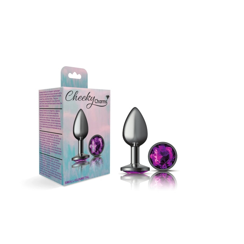 Cheeky Charms - Gunmetal Metal Butt Plug - Round - Deep Purple - Small - Anal Toys & Stimulators