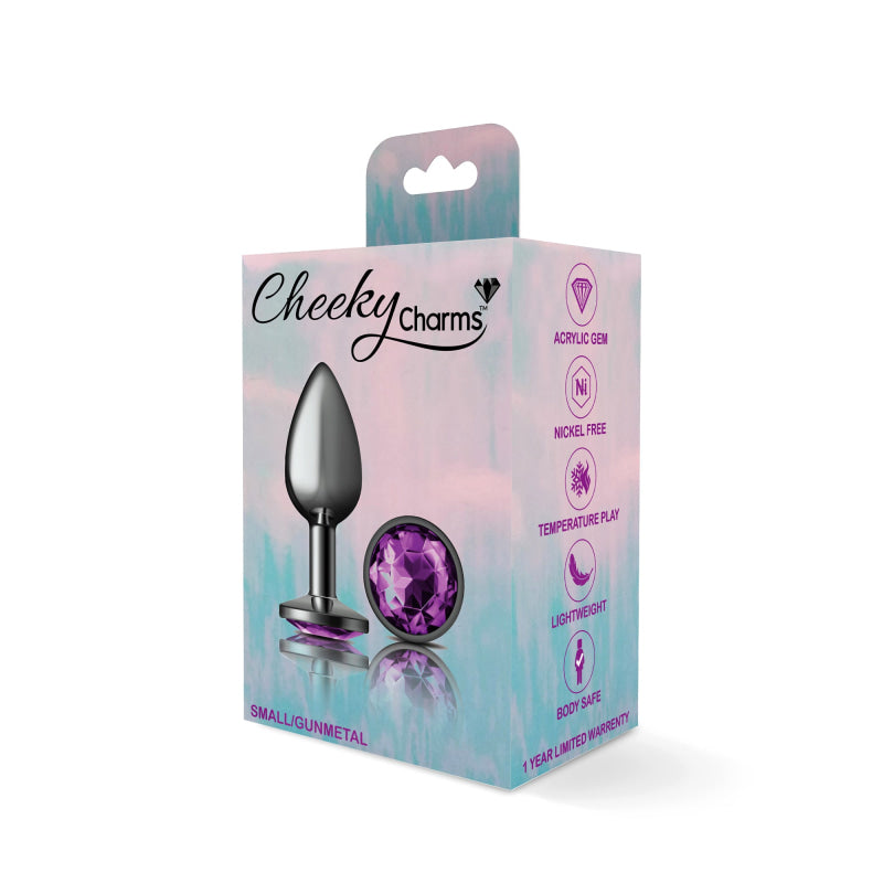 Cheeky Charms - Gunmetal Metal Butt Plug - Round - Deep Purple - Small