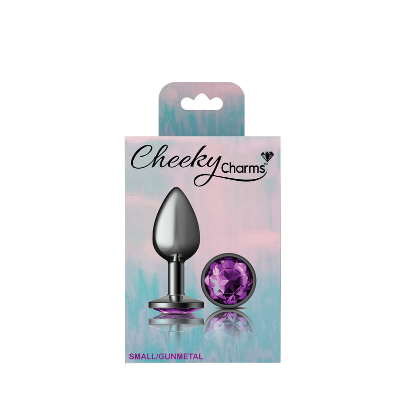 Cheeky Charms - Gunmetal Metal Butt Plug - Round - Deep Purple - Small