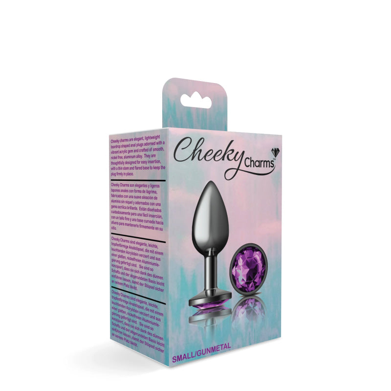 Cheeky Charms - Gunmetal Metal Butt Plug - Round - Deep Purple - Small