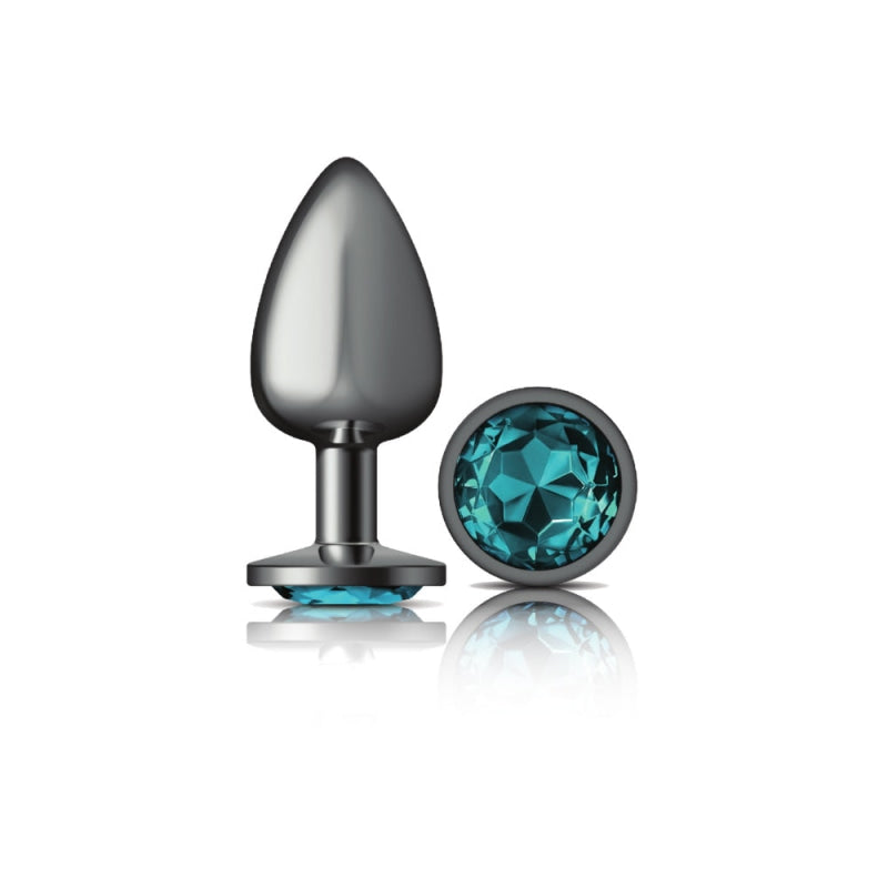 Cheeky Charms - Gunmetal Metal Butt Plug - Round - Teal - Large - Anal Toys & Stimulators