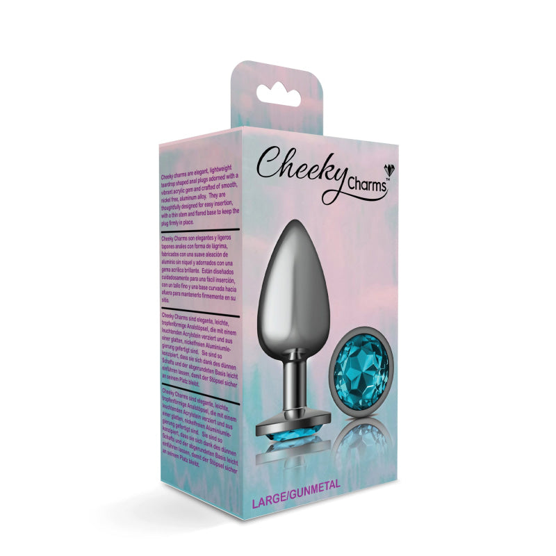 Cheeky Charms - Gunmetal Metal Butt Plug - Round - Teal - Large