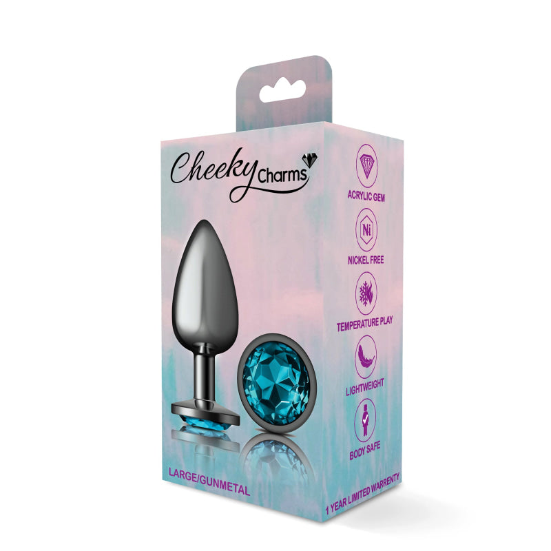 Cheeky Charms - Gunmetal Metal Butt Plug - Round - Teal - Large