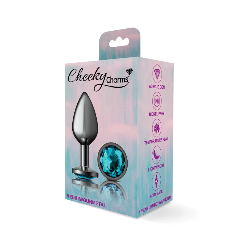 Cheeky Charms - Gunmetal Metal Butt Plug - Round - Teal - Medium