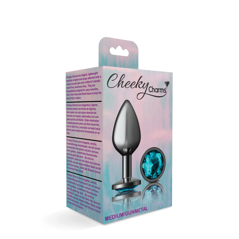 Cheeky Charms - Gunmetal Metal Butt Plug - Round - Teal - Medium