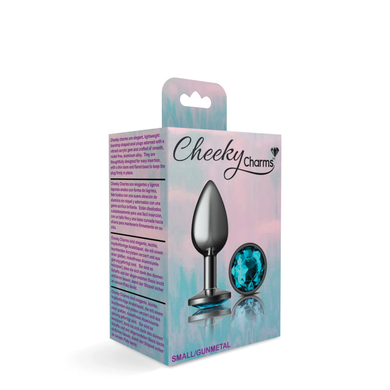 Cheeky Charms - Gunmetal Metal Butt Plug - Round - Teal - Small