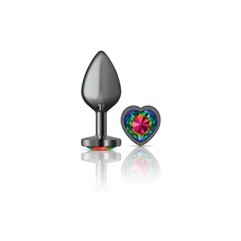 Cheeky Charms - Gunmetal Metal Buttplug - Heart - Rainbow - Medium - MyPleasure
