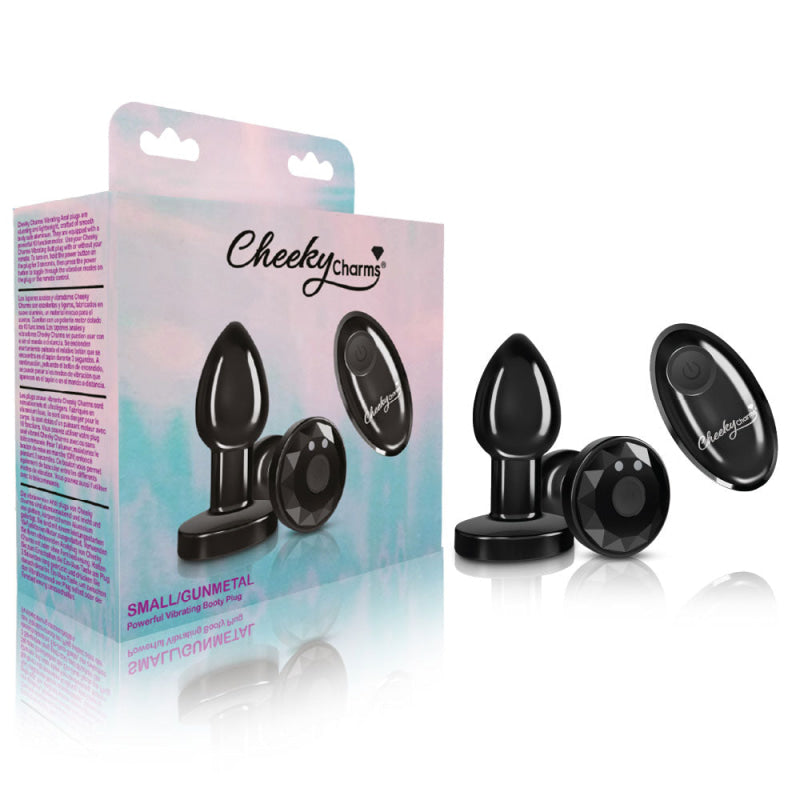 Cheeky Charms - Rechargeable Vibrating Metal Butt  Plug With Remote Control - Gunmetal - Small -  Preorder Only