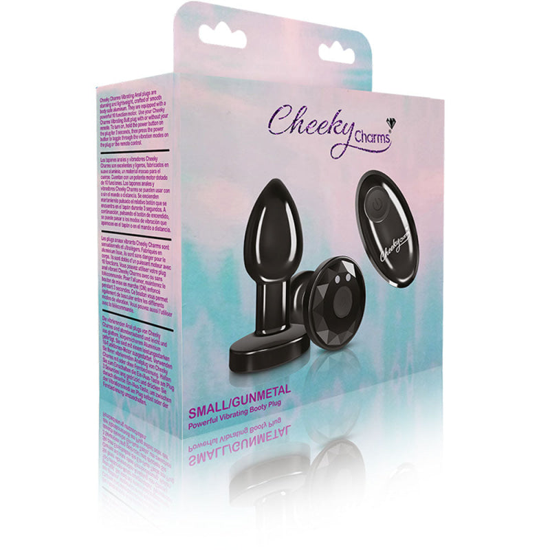 Cheeky Charms - Rechargeable Vibrating Metal Butt  Plug With Remote Control - Gunmetal - Small -  Preorder Only