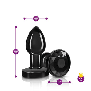 Cheeky Charms - Rechargeable Vibrating Metal Butt Plug With Remote Control - Gunmetal - Small - Preorder Only