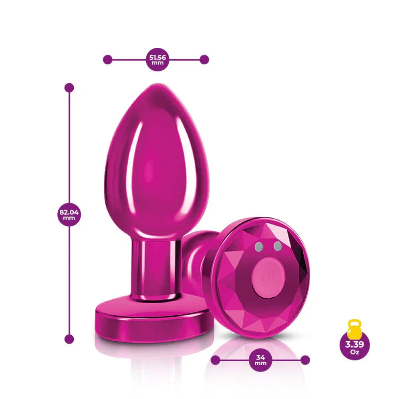 Cheeky Charms - Rechargeable Vibrating Metal Butt Plug With Remote Control - Pink - Medium - Preorder Only
