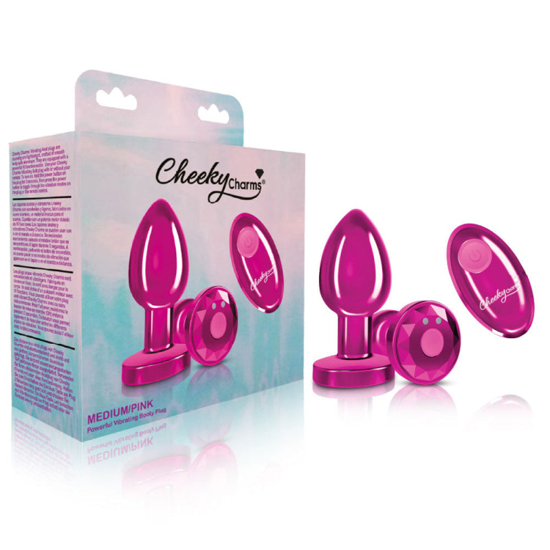 Cheeky Charms - Rechargeable Vibrating Metal Butt  Plug With Remote Control - Pink - Medium -  Preorder Only