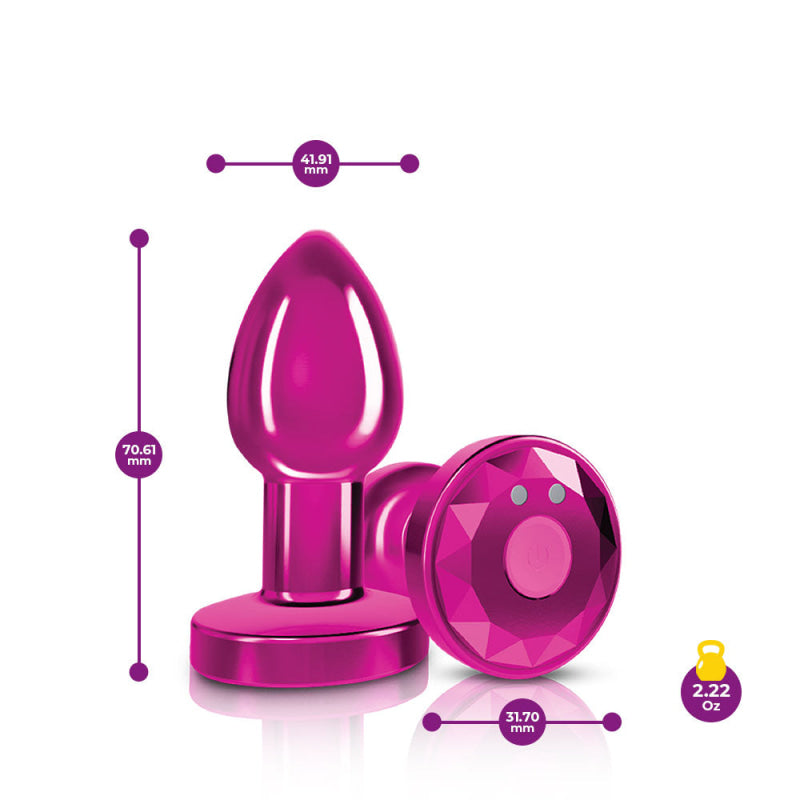 Cheeky Charms - Rechargeable Vibrating Metal Butt Plug With Remote Control - Pink - Small -  Preorder Only