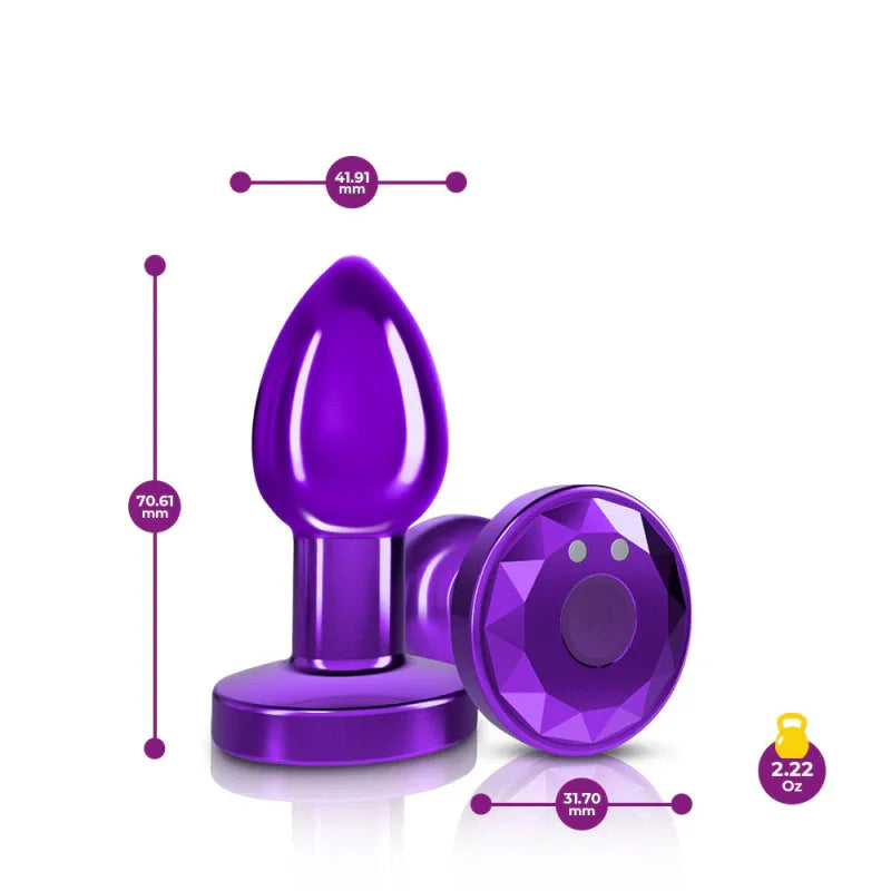 Cheeky Charms - Rechargeable Vibrating Metal Butt Plug With Remote Control - Purple - Small - Preorder Only