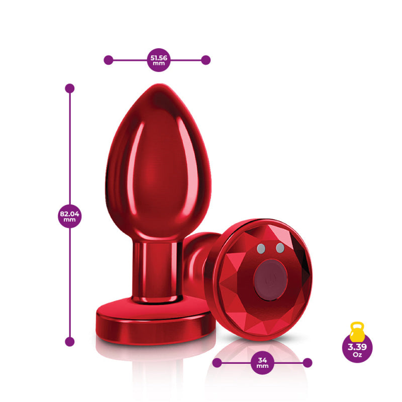 Cheeky Charms - Rechargeable Vibrating Metal Butt  Plug With Remote Control - Red - Medium -  Preorder Only