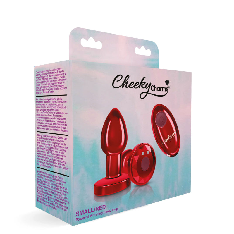 Cheeky Charms - Rechargeable Vibrating Metal Butt Plug With Remote Control - Red - Small -  Preorder Only