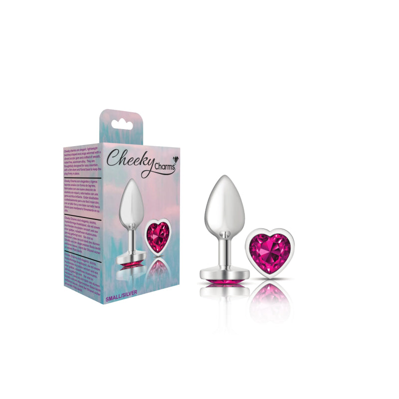 Cheeky Charms - Silver Metal Butt Plug - Heart - Bright Pink - Small