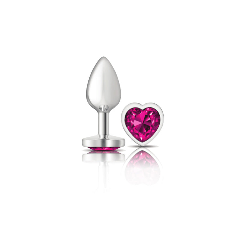 Cheeky Charms - Silver Metal Butt Plug - Heart - Bright Pink - Small