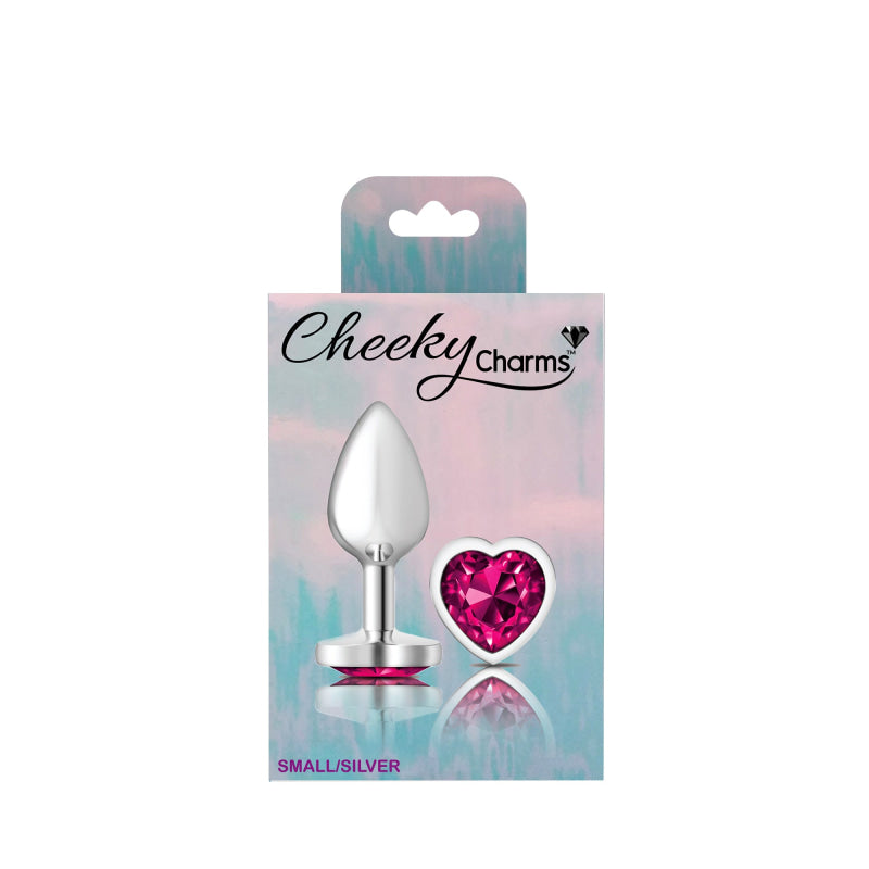 Cheeky Charms - Silver Metal Butt Plug - Heart - Bright Pink - Small