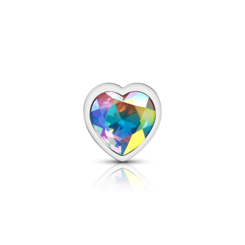 Cheeky Charms - Silver Metal Butt Plug - Heart - Clear - Large