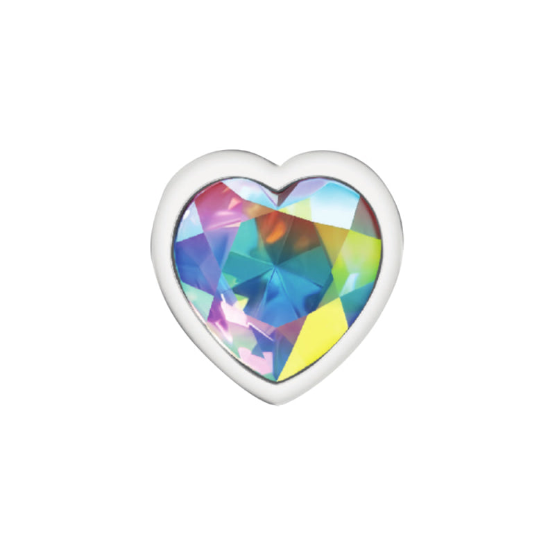 Cheeky Charms - Silver Metal Butt Plug - Heart - Clear - Large