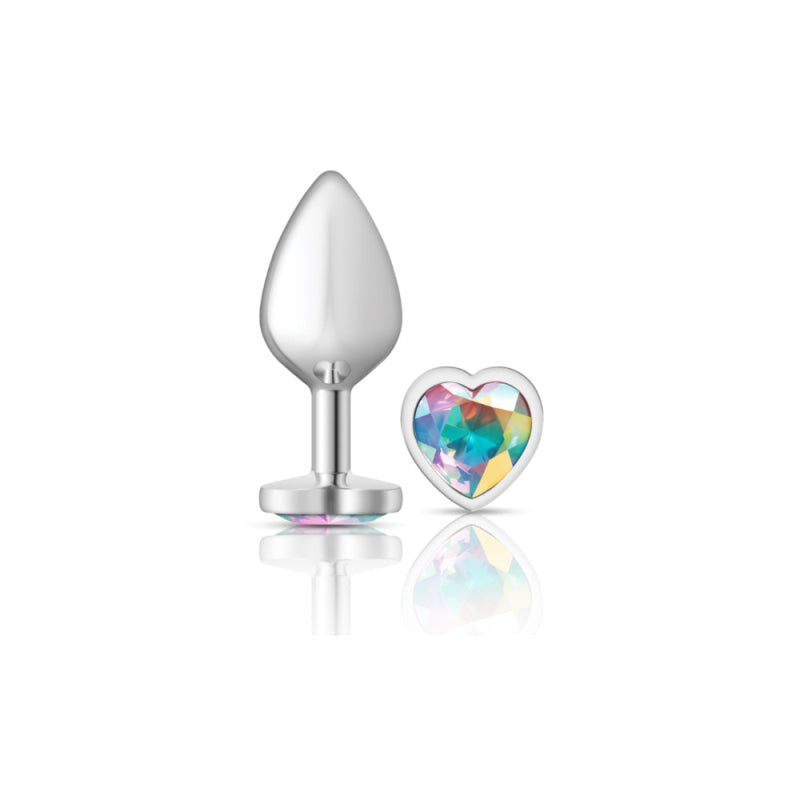 Cheeky Charms - Silver Metal Butt Plug - Heart - Clear - Medium