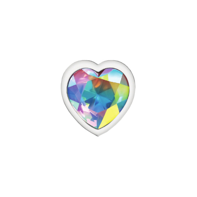 Cheeky Charms - Silver Metal Butt Plug - Heart - Clear - Medium