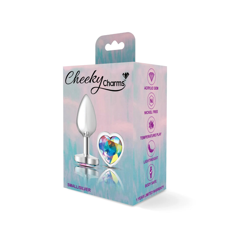 Cheeky Charms - Silver Metal Butt Plug - Heart - Clear - Small