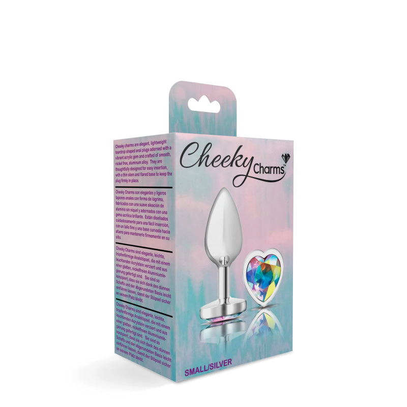 Cheeky Charms - Silver Metal Butt Plug - Heart - Clear - Small