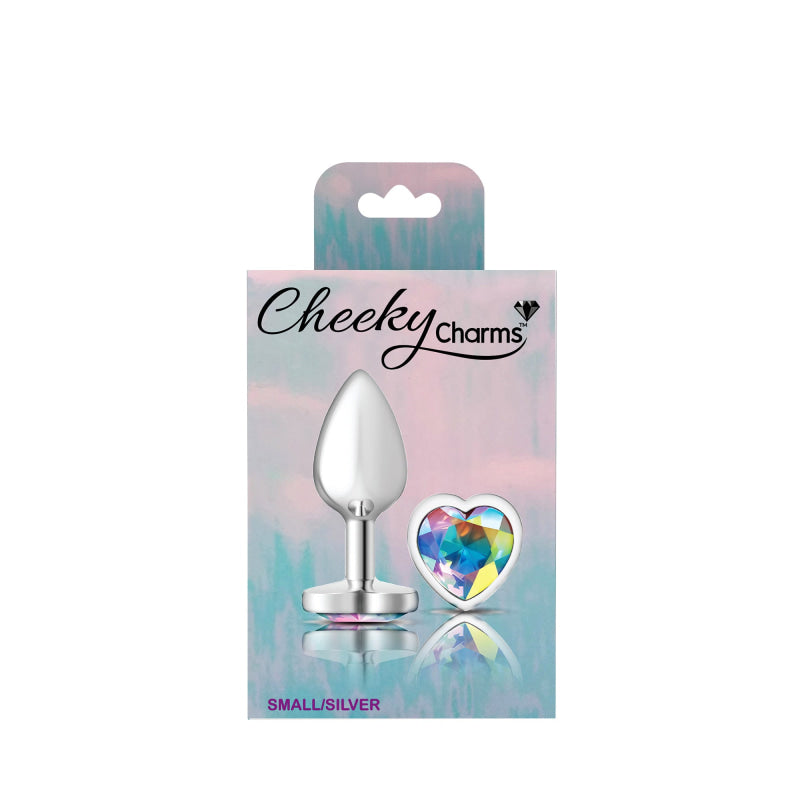 Cheeky Charms - Silver Metal Butt Plug - Heart - Clear - Small