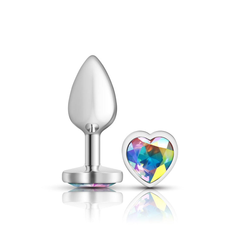 Cheeky Charms - Silver Metal Butt Plug - Heart - Clear - Small