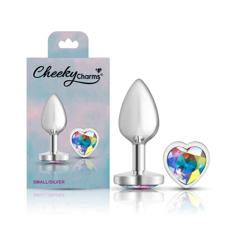 Cheeky Charms - Silver Metal Butt Plug - Heart - Clear - Small