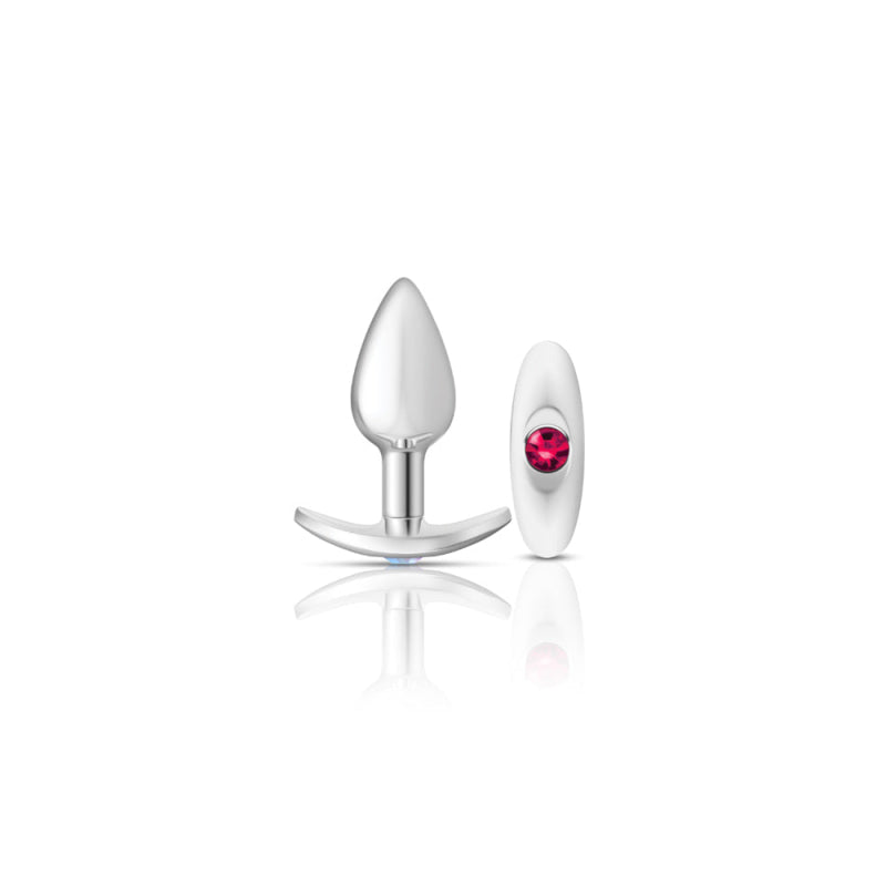 Cheeky Charms - Silver Metal Butt Plug Kit - Clear/ Bright Pink