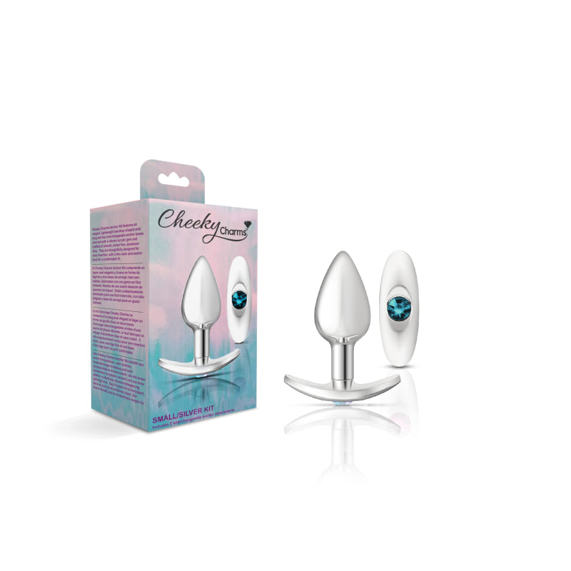 Cheeky Charms - Silver Metal Butt Plug Kit - Clear/ Teal