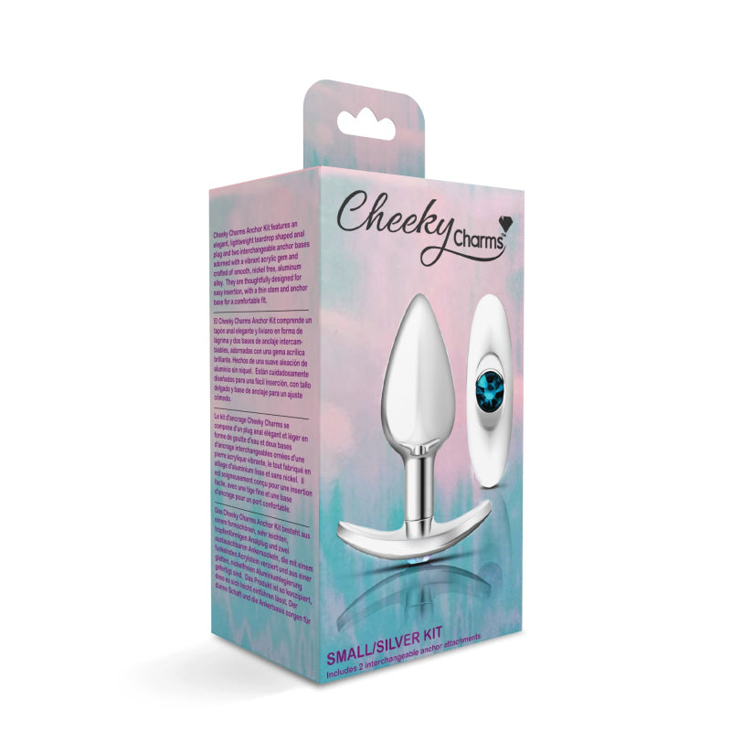 Cheeky Charms - Silver Metal Butt Plug Kit - Clear/ Teal