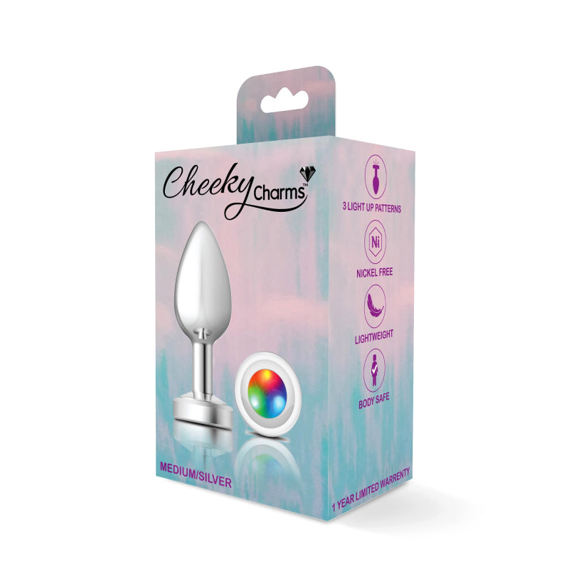 Cheeky Charms - Silver Metal Butt Plug - Light Up - Medium