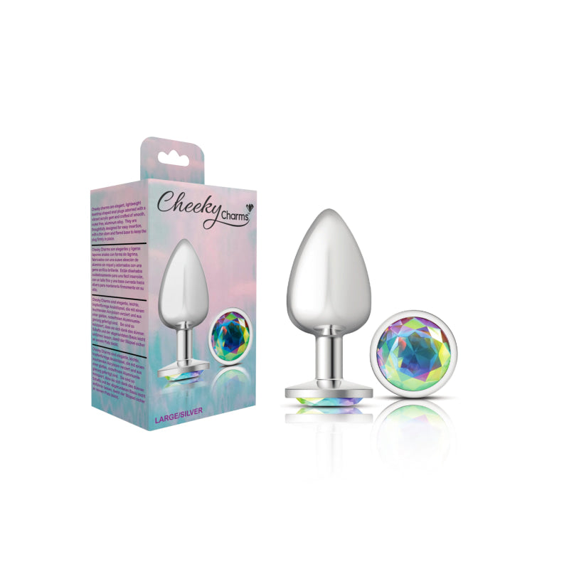 Cheeky Charms - Silver Metal Butt Plug - Round - Clear - Large