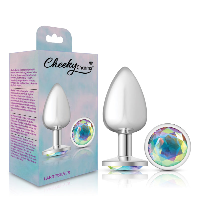 Cheeky Charms - Silver Metal Butt Plug - Round - Clear - Large