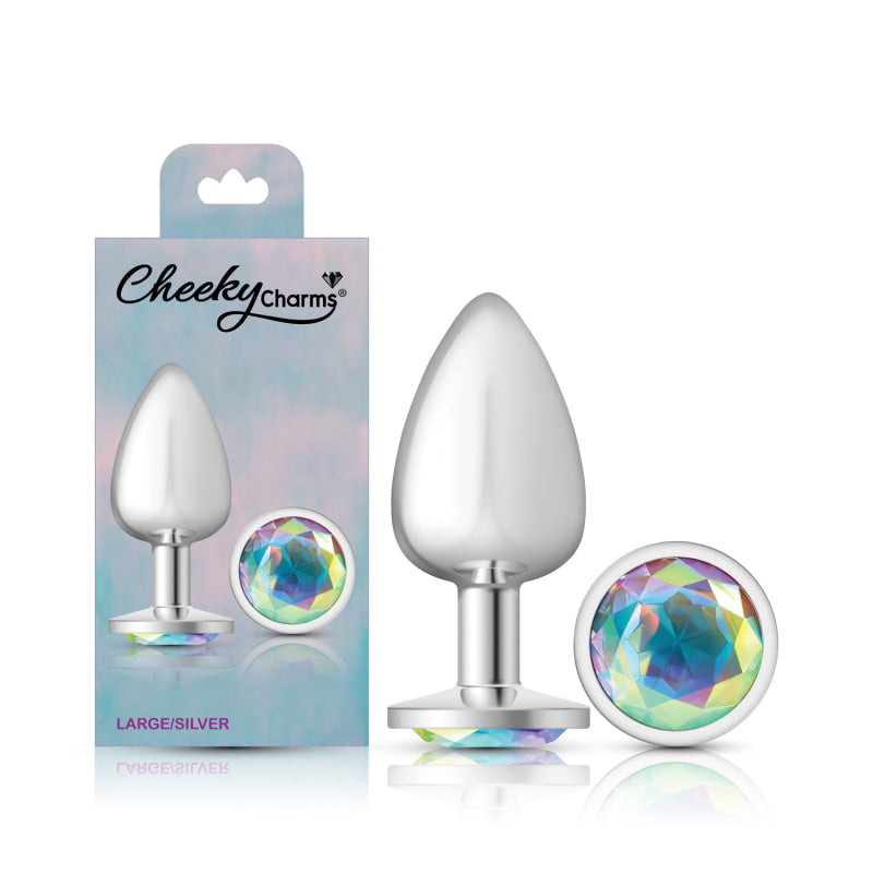 Cheeky Charms - Silver Metal Butt Plug - Round - Clear - Large