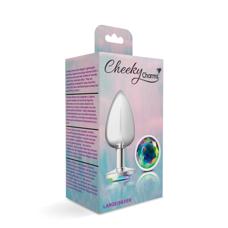 Cheeky Charms - Silver Metal Butt Plug - Round - Clear - Large