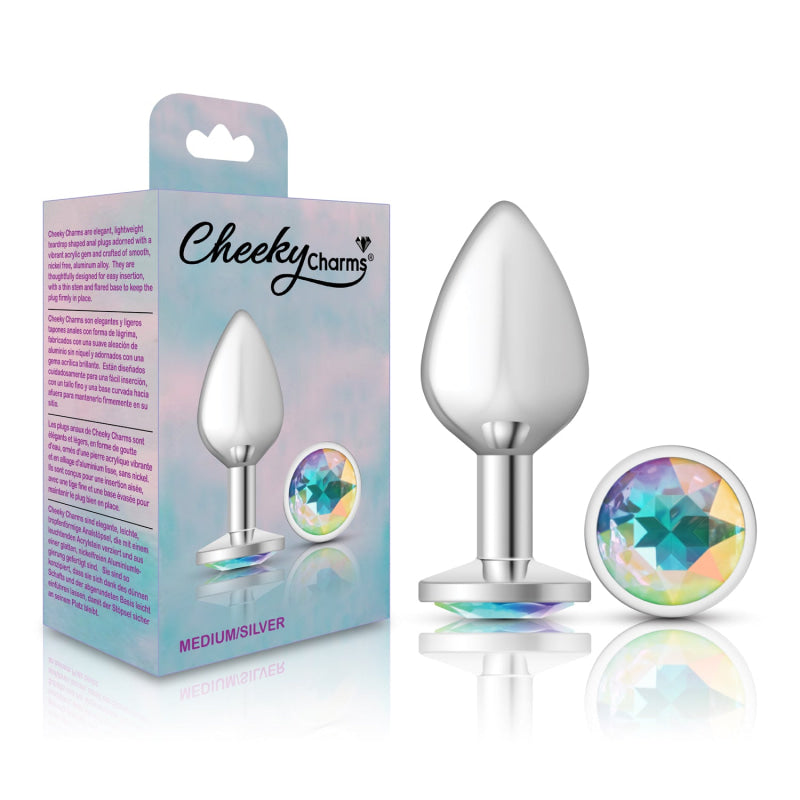 Cheeky Charms - Silver Metal Butt Plug - Round - Clear - Medium